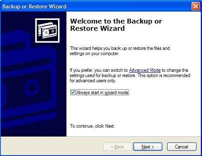 Backup or Restore Wizard Start
