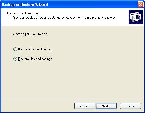 Restore files and settings