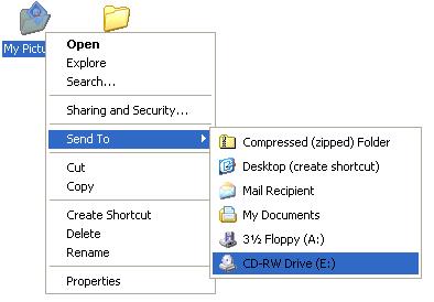 Send To CD Drive menu