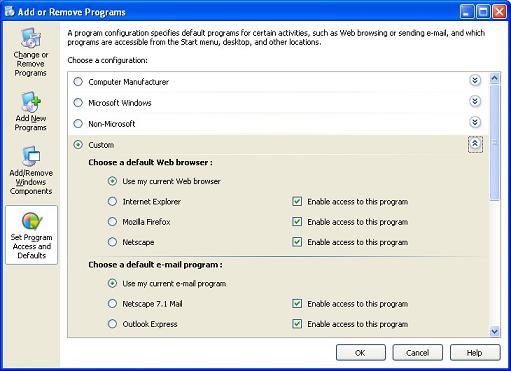 Set Program Access and Defaults window