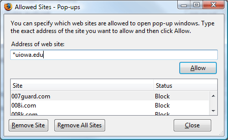 Firefox Pop-up Blocker options