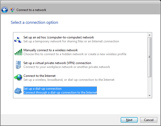 Select a connection option