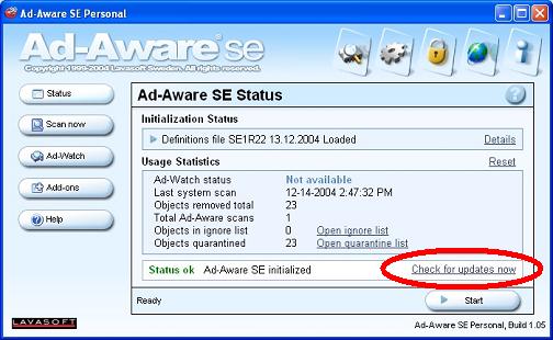 Ad-Aware SE screen shot - Update