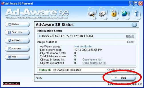 Ad-Aware SE screen shot -Start