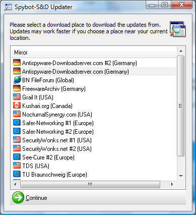 Select a download place