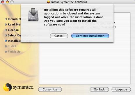 Continue Installation Screen
