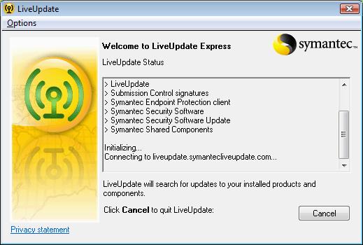 Live Update screen